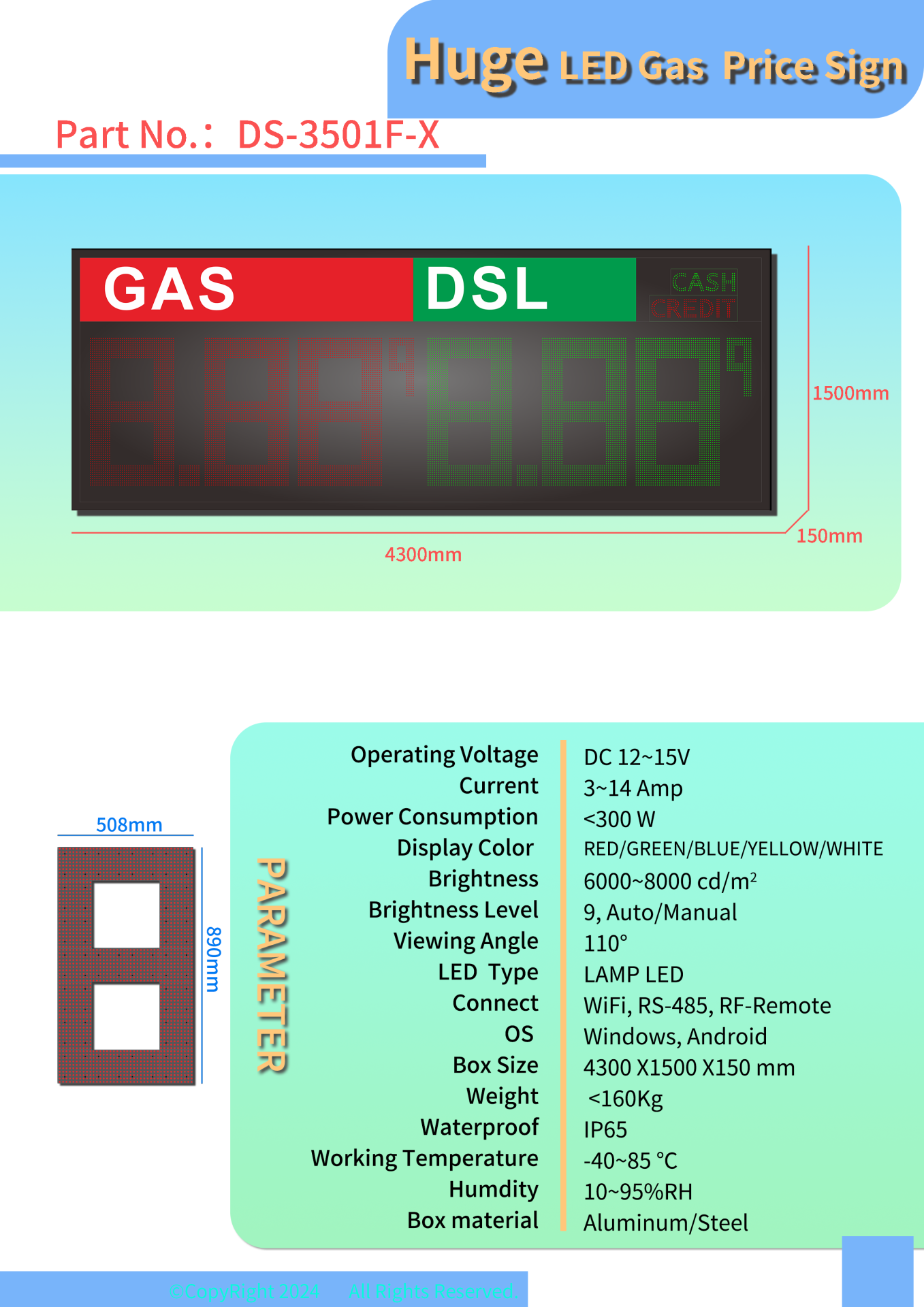 huge led gas price sign 35 inch square